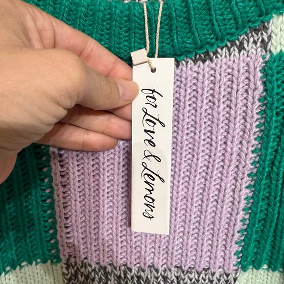 For Love & Lemons Green Colorblock Finley Cropped Oversized Sweater Sz XS NWT - Picture 9 of 15